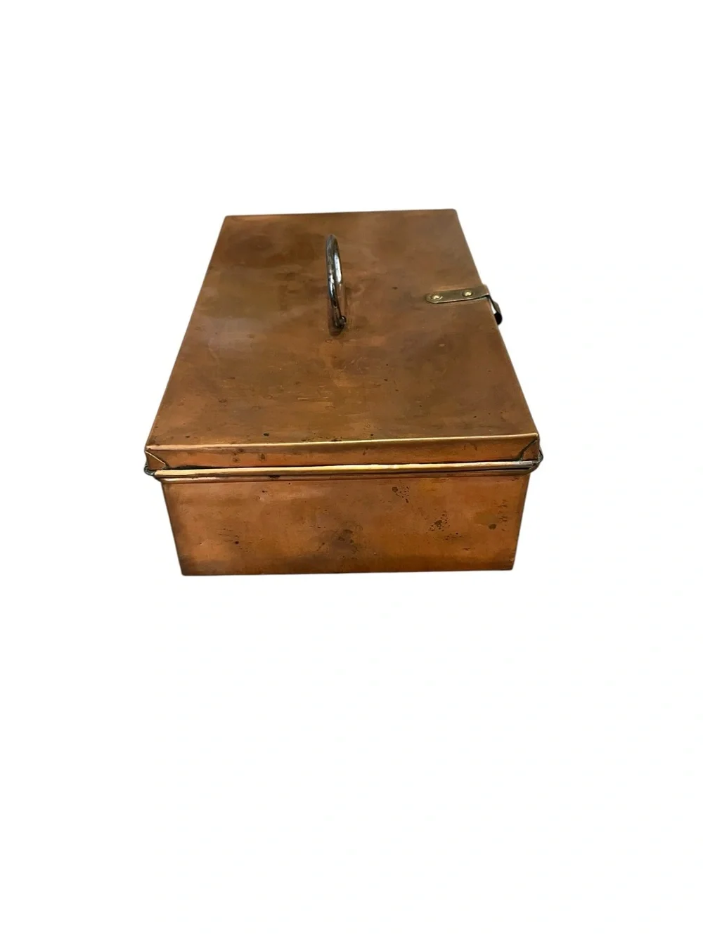 VTG Copper Storage Box Hinged Lid Latch Closure Brass Hardware Weathered Patina